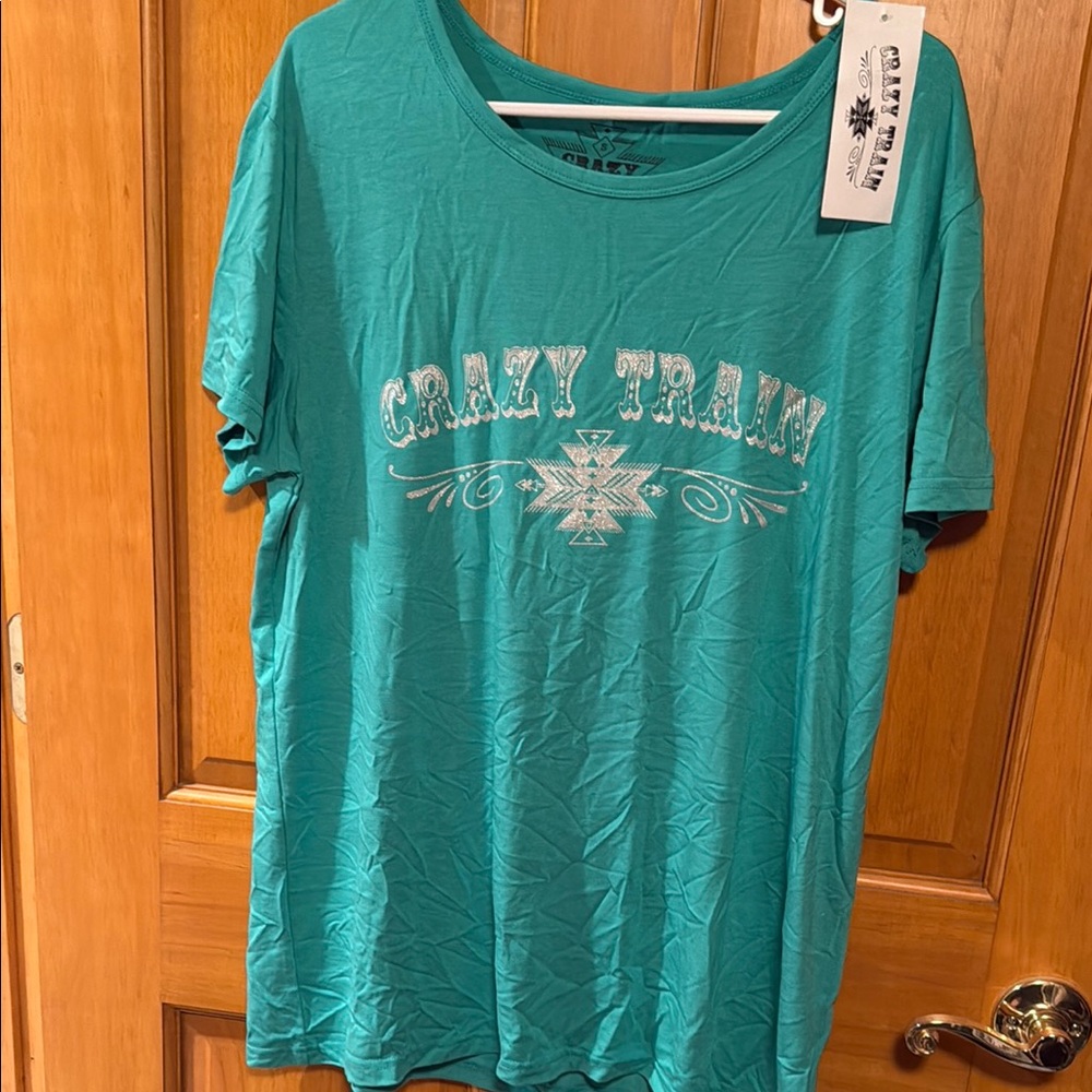 Crazy Train Teal Graphic T-Shirt